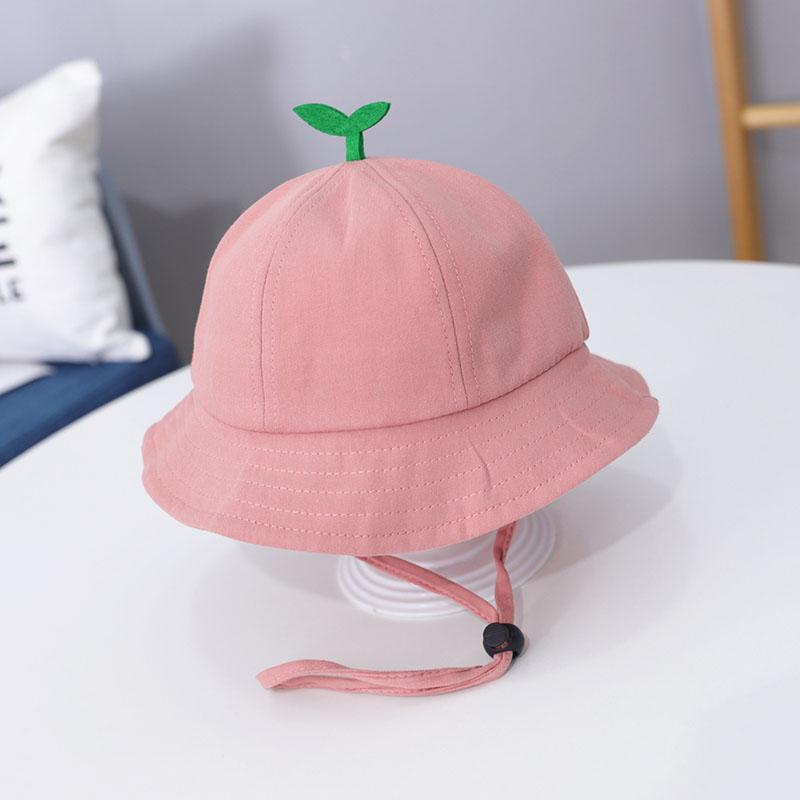 Cute Baby Bucket Hat With Sprout Spring Summer Children  Drawstring Fisherman Hat Solid Color Boys Girls Beach Panama Sun Cap