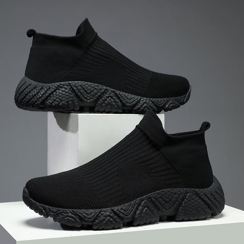 Men's shoes sports couple trendy shoes men lazy one-pedal fly-woven mesh shoes high-top casual shoes overshoes