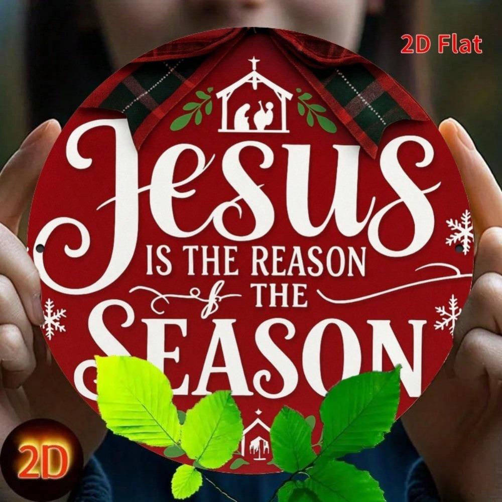 Jesus Metal Tin Sign Christmas Christian Wall Art Religious Wreath Red Gold Decor Lamb Silhouette Rustic Farmhouse Easy Hang Home Living Room Bedroom
