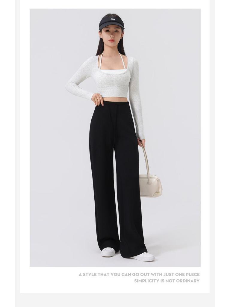 Spring Women's Slimming High Waist Loose Fit Black Straight Leg Pants