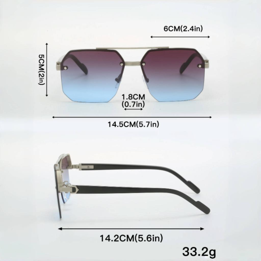 Metal Double Beam Square Sunglasses Men Half Frame Pilot Fashion Advanced Personality Stylish Eyewear