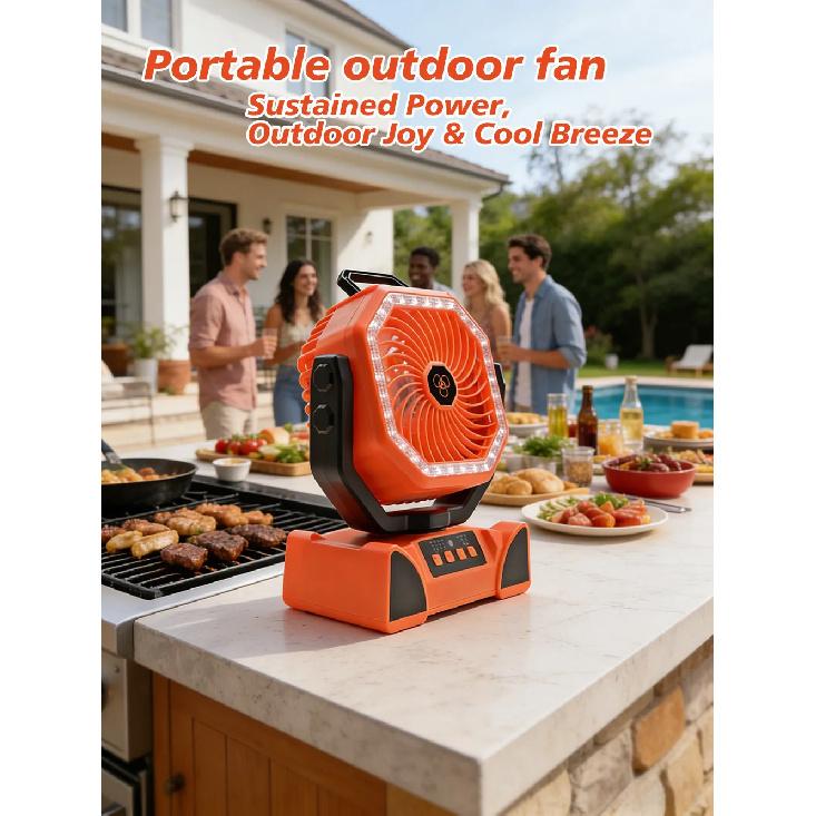 20000mAh Rechargeable Remote Control Camping Fan | Portable Outdoor Tent Fan with Hook and Light