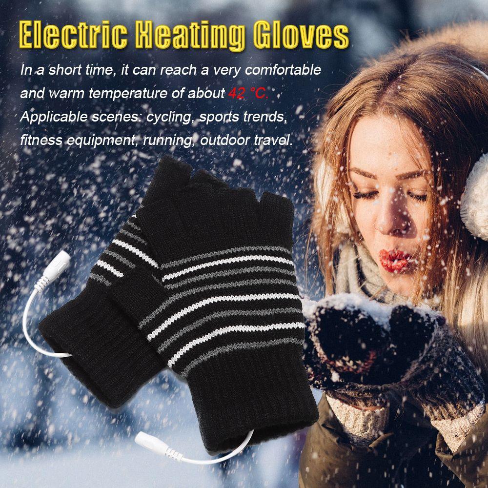Universal USB Stripe Full&Half Finger Gloves Electric Heating Gloves Knitted Mitten Heated Gloves
