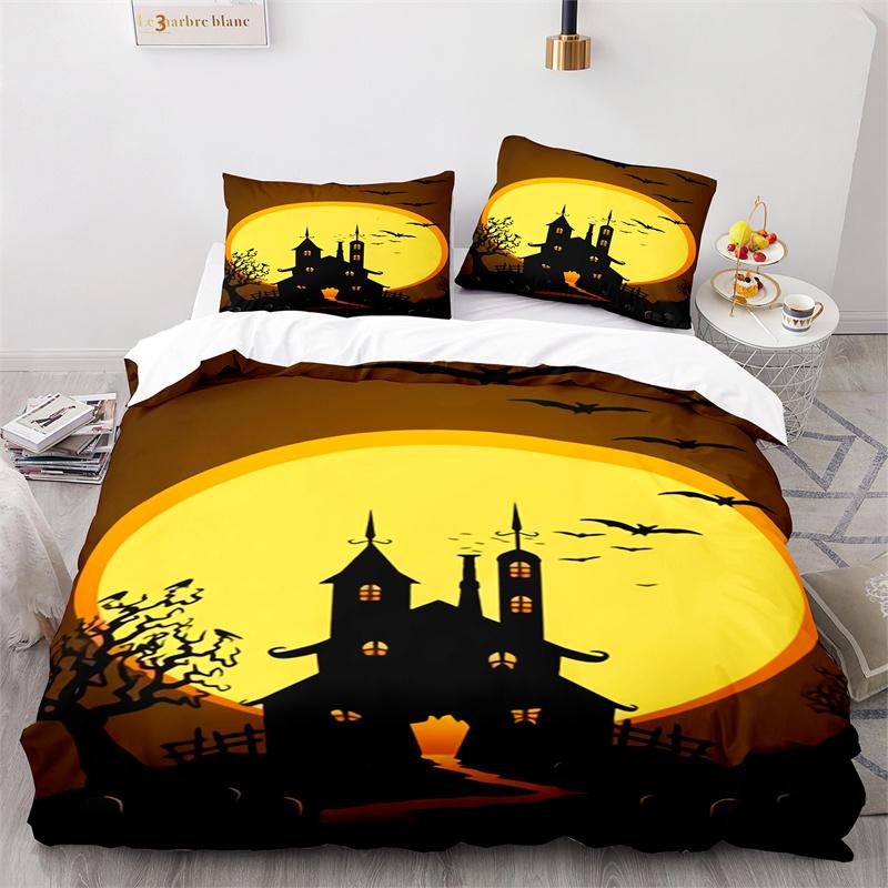 Halloween Pumpkin  Horror Festival Bat Bedding Set Boys Girls Twin Queen Size Duvet Cover Pillowcase Bed Kids Adult