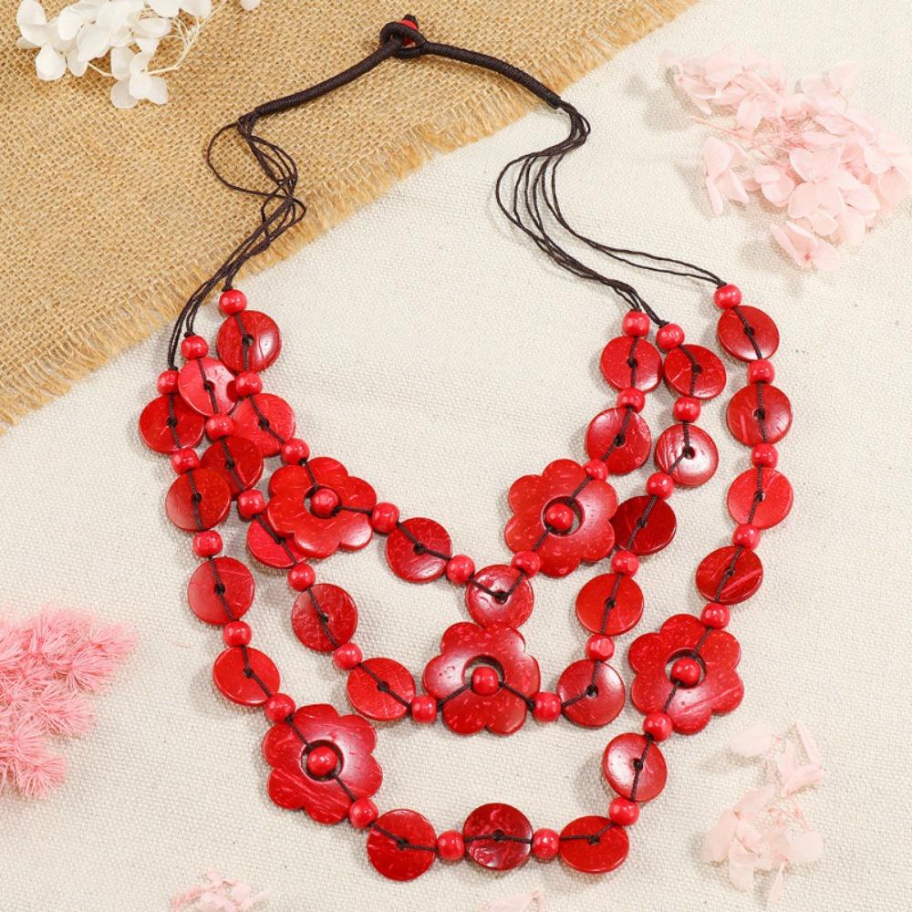 Multi Layer Colorful Petal Bead Necklace Petal String Choker Flower Necklace  Street Style красный