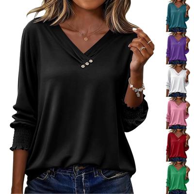 Modisches lockeres V-Ausschnitt-T-Shirt-Oberteil für Damen mit Dreiviertelärmeln
