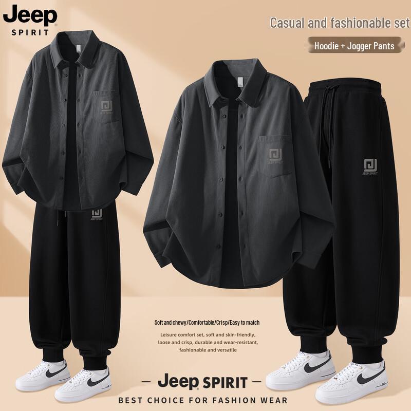 JEEP SPIRIT Men's 2025 Autumn Sporty Shirt & Jogger Set
