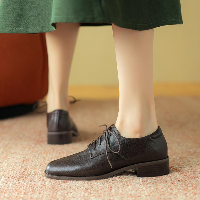 Basic Women Pumps Round Toe Mature Genuine Leather Office Lady Shoes Woman Lace-Up Thick Heels 2024 Spring Summer New Boots