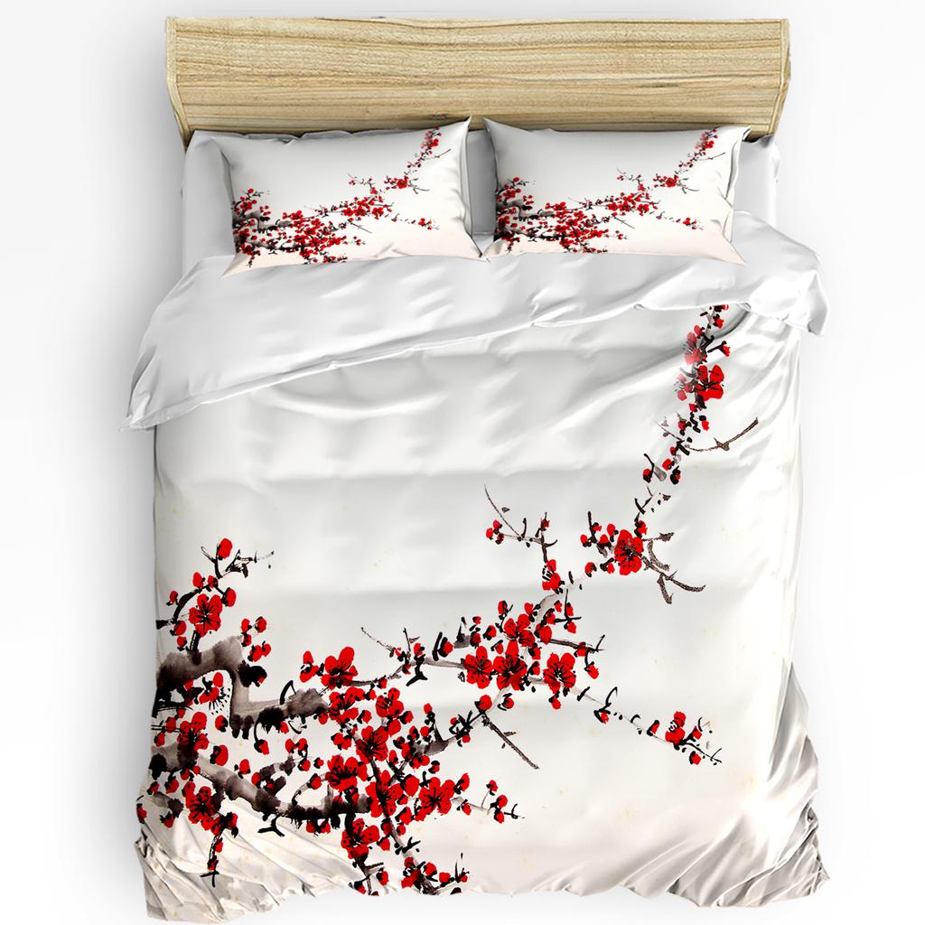 Weißer Kranich-Kiefer-Kunstdruck, Komfort-Bettbezug, Kissenbezug, Heimtextilien, Bettbezug für Jungen, Kinder, Teenager, Mädchen, 3-teiliges Bettwäsche-Set