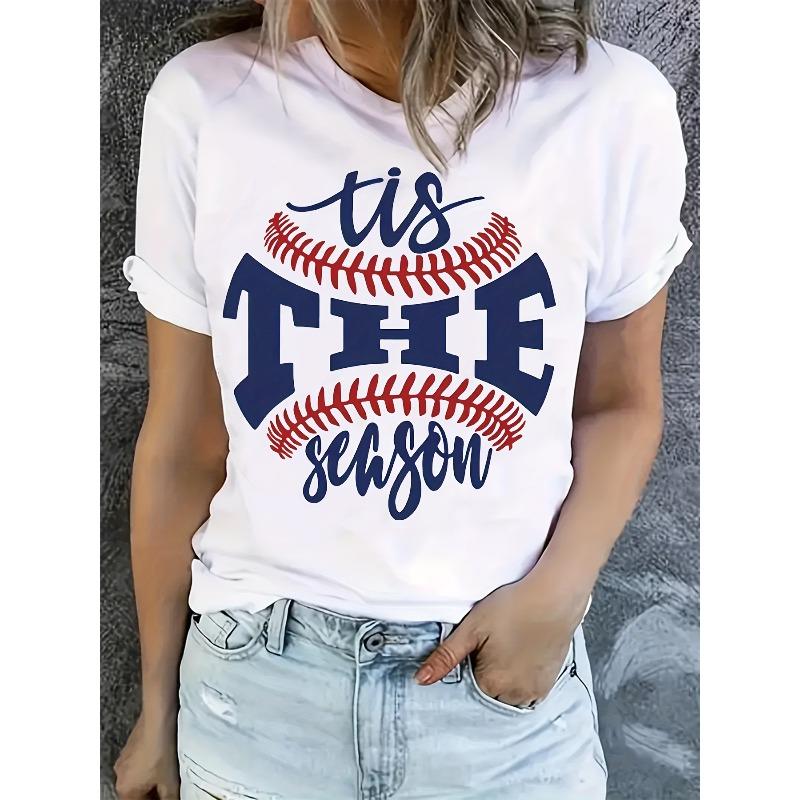 [Letter Print T-Shirt] Spring/Summer Letter Print Round Neck T-Shirt | Casual Short Sleeve Top for Women S белый