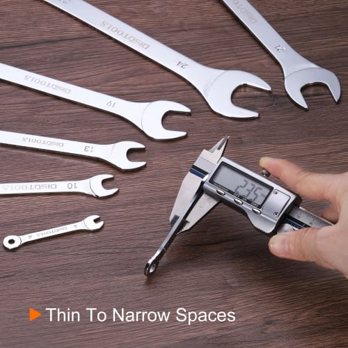 uxcell Combination Spanner, Ratchet Wrench, Thin Type, Metric, 12mm, CR-V Chrome Plated Steel, 6-Point Box End, 15 Offset, Open End, Silver