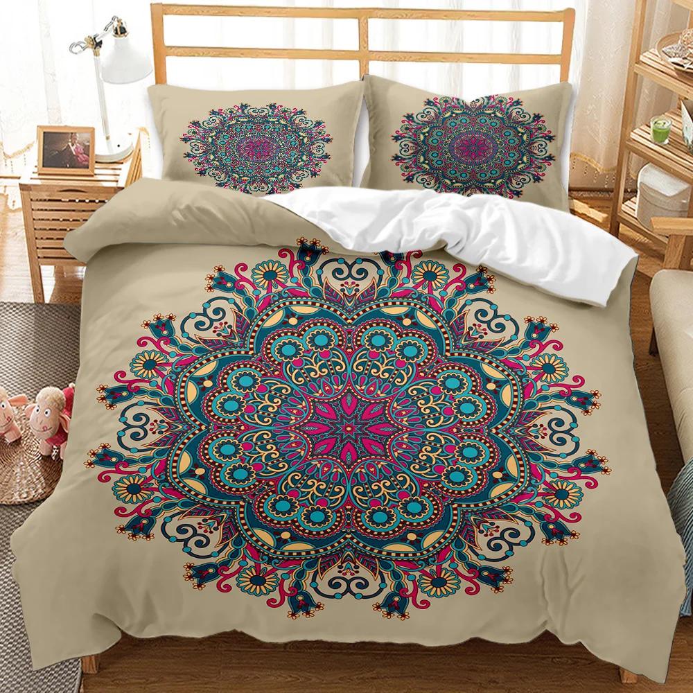 Povlak na přikrývku Bohemian Mandala Queen Size Kravata Spirála Povlak na přikrývku Hippie Boho Povlečení Exotická květinová polyesterová přikrývka