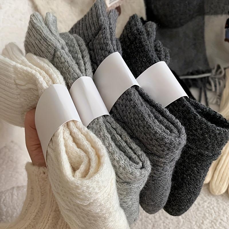 5-pair Set of Autumn and Winter Japanese-style Versatile Solid Color Embossed Cable Knit Thick Warm Over-the-knee Socks