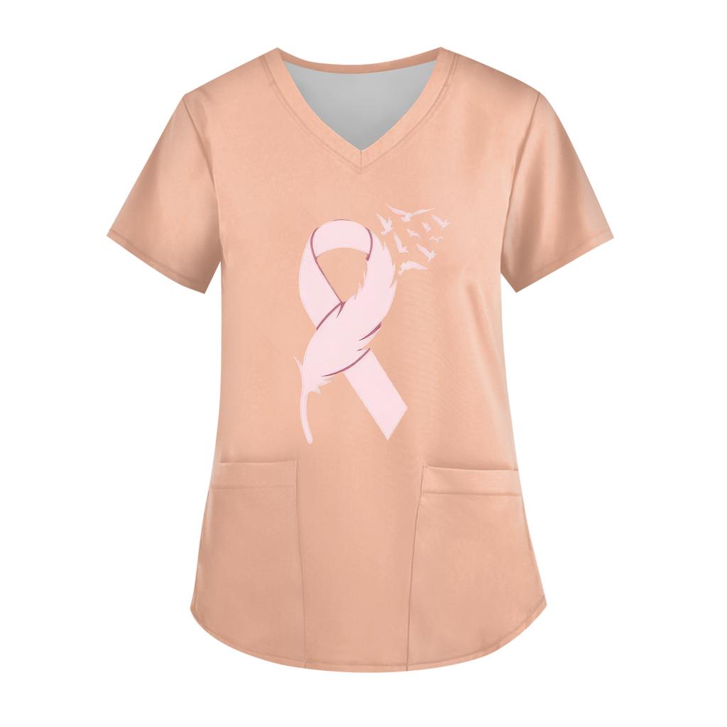 Women's V-Neck Short-Sleeve Pocketed Top With Side Slit