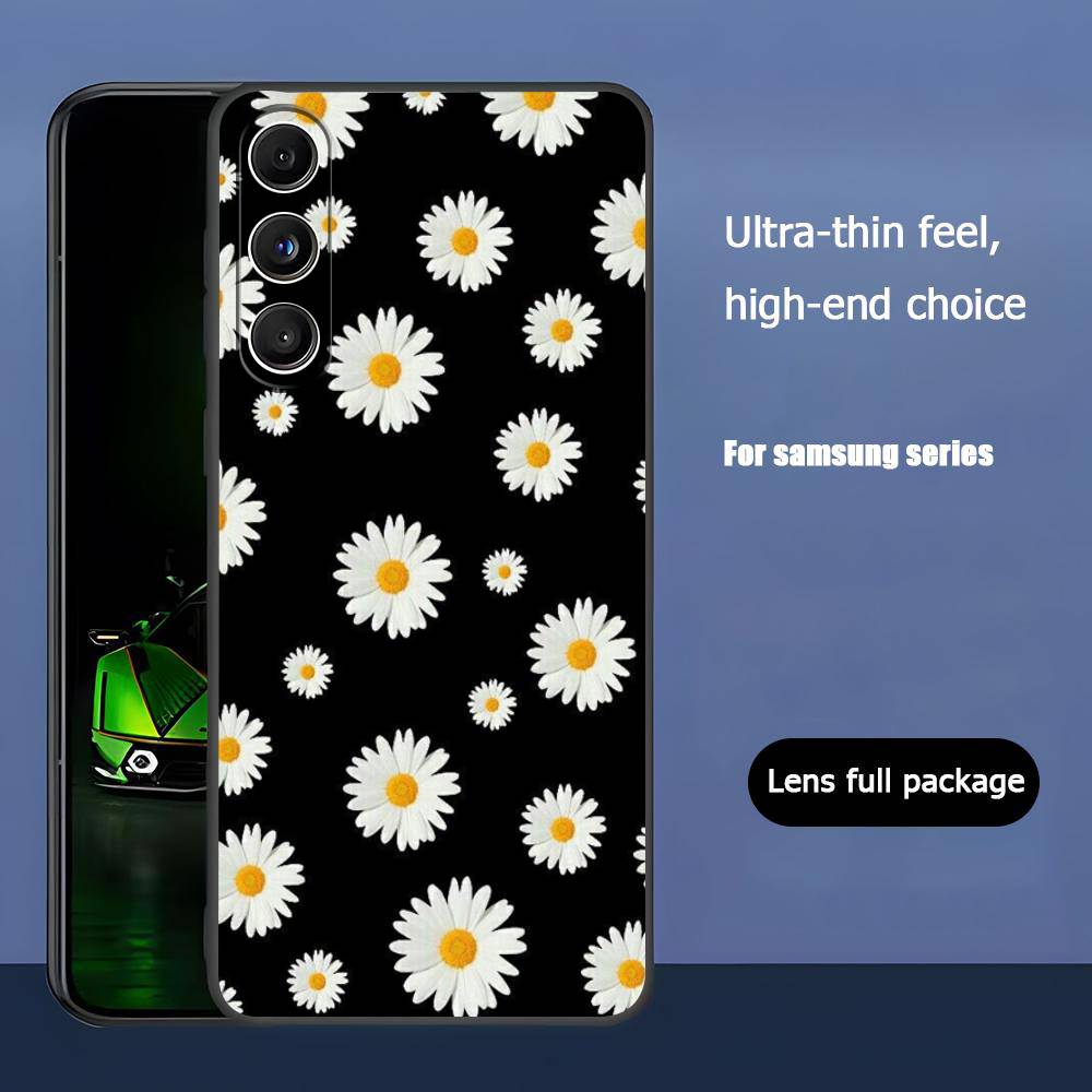 Daisy Flower For Samsung Galaxy S23 S24 S25 Ultra S22 Plus S21 Black Soft Case Waterproof Soft Case
