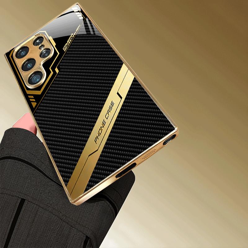 Electroplated Gold New Phone Case for Samsung Galaxy S26 Ultra S25 Plus S24 S23 S22 Fe Tempered Glass Artistic Texture Patterns