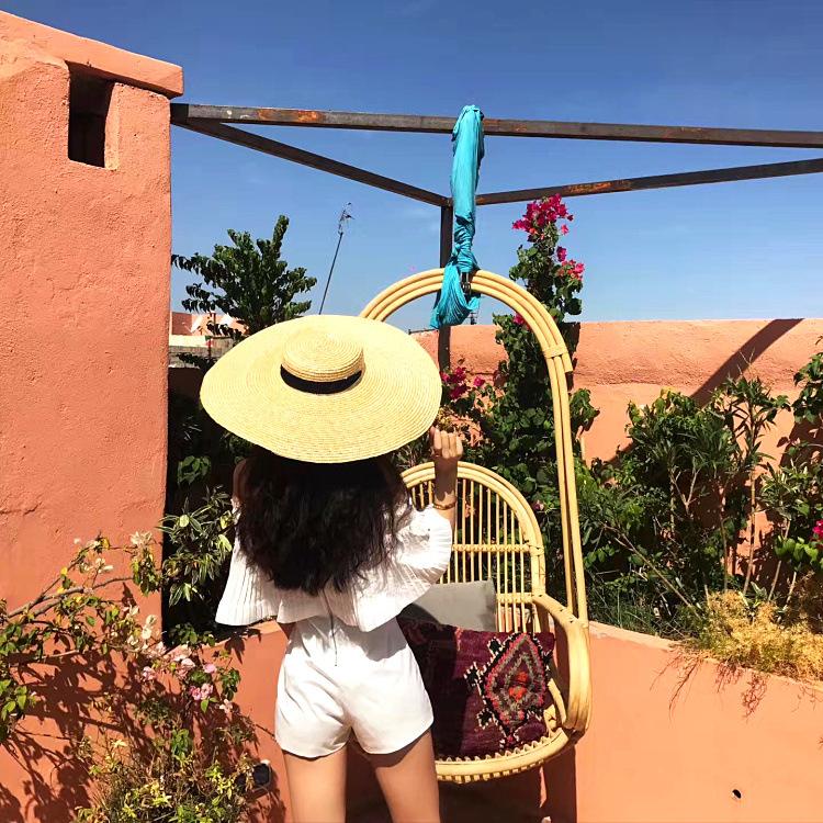 Princess Wind Super Big Brim Straw Straw Hat Women Thin Windproof Tether Sun Hat Street Photography Internet Celebrity Hat