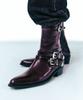 Lanarchive [5012] Wine Western Pointed Buckle Boots