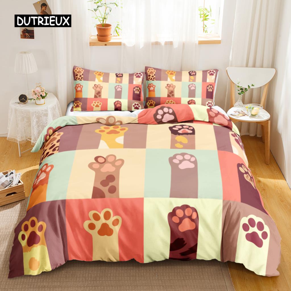 Cat Duvet Cover Set Digital Different Color Cartoon Cute Cat Bedding Set Bedclothes Double Queen King Size Polyester Qulit Cover
