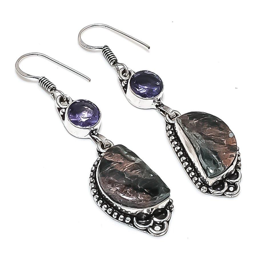 

Натуральный зеленый турмалин, аметист серьга из стерлингового серебра 925 пробы 2,36 P8F69