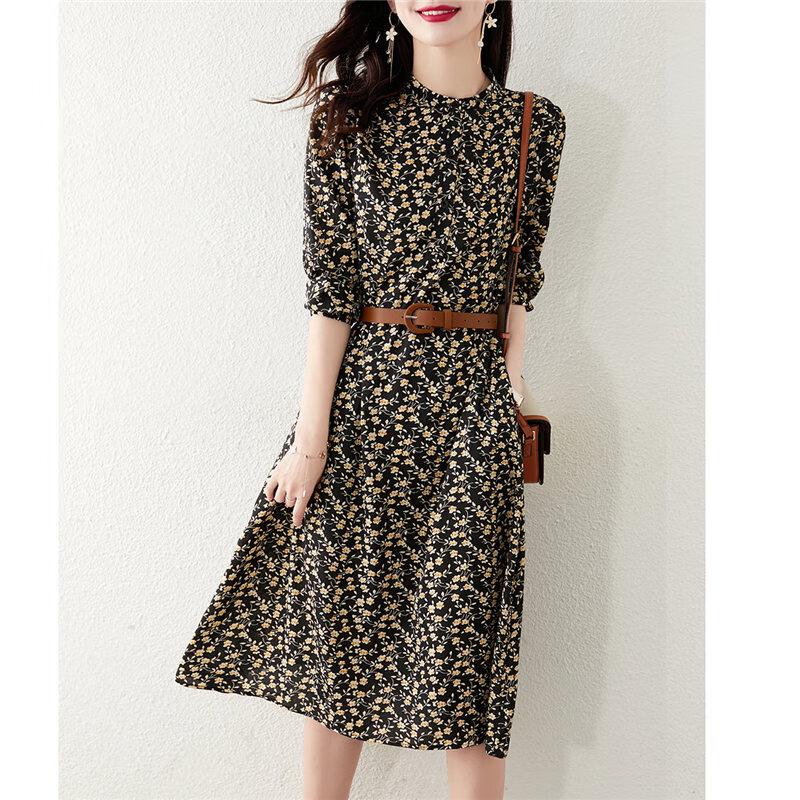 Elegant Belted Floral A-Line Dress