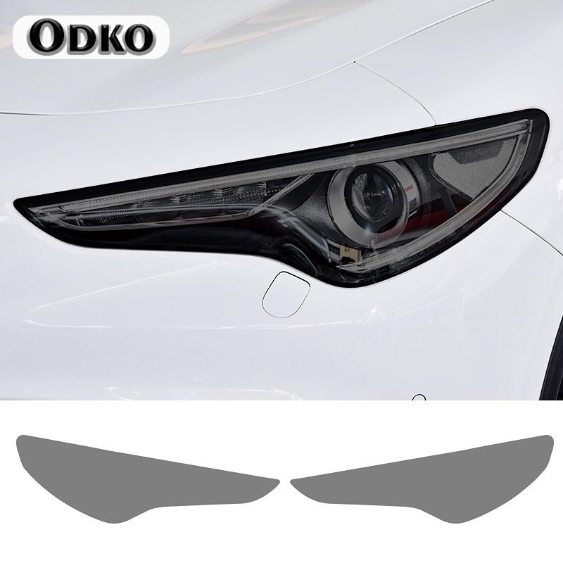 Car Headlight Protective Film Front Light Transparent Smoked Black TPU Sticker For Alfa Romeo Stelvio 949 2017-On