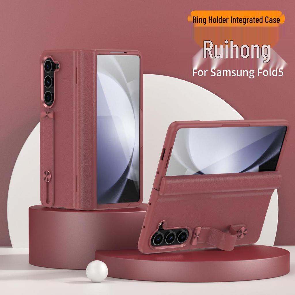 Samsung Fold6 Case with Stand: Protective PC Shell, Integrated Leather, Wrist Strap
