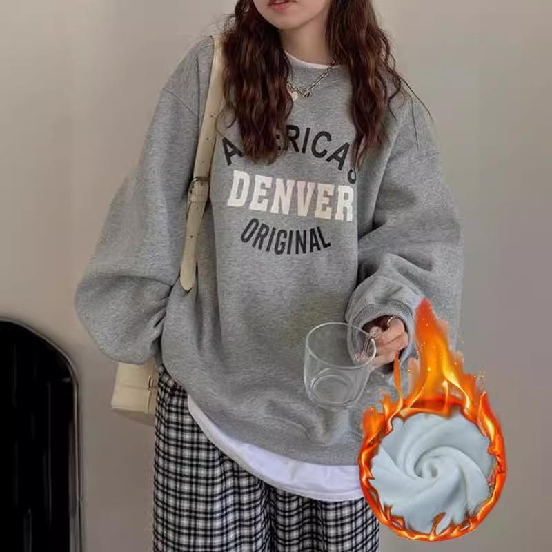 Women's  Autumn Winter O-neck Pullover Hoodie Letter Printed Long Sleeved Casual Sweatshirt Top for Women