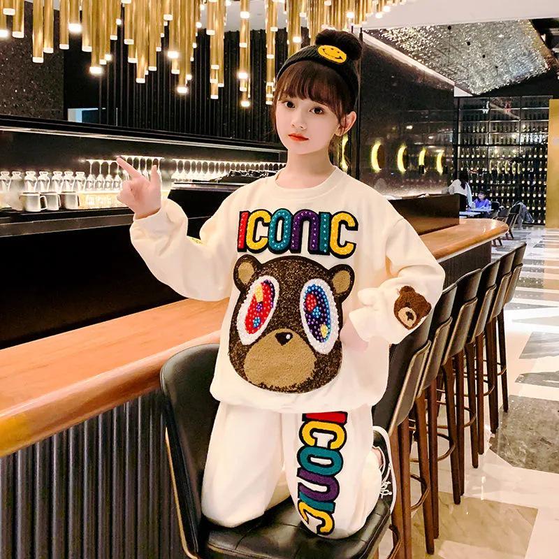 

Модные спортивные костюмы-двойки для девочек на весну и осень - трендовая уличная одежда для детей от младшего школьного до старшего возраста 130 cm бежевый