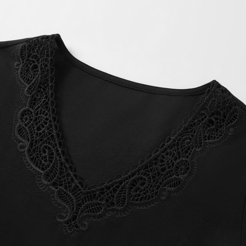 JZ Annacoco Elegant Lace V-Neck Modal T-Shirt
