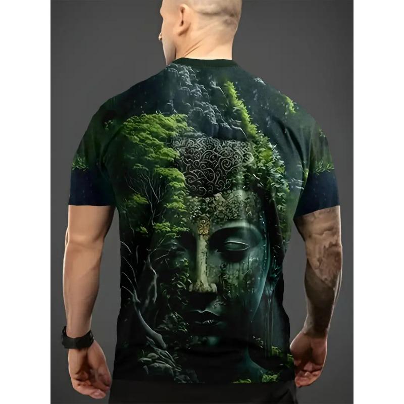 Large Men's Buddha Pattern 3D Printed Men's Round Neck Short Sleeved T-shirt Summer Fashion T-shirt Casual Comfortable Versatile Top