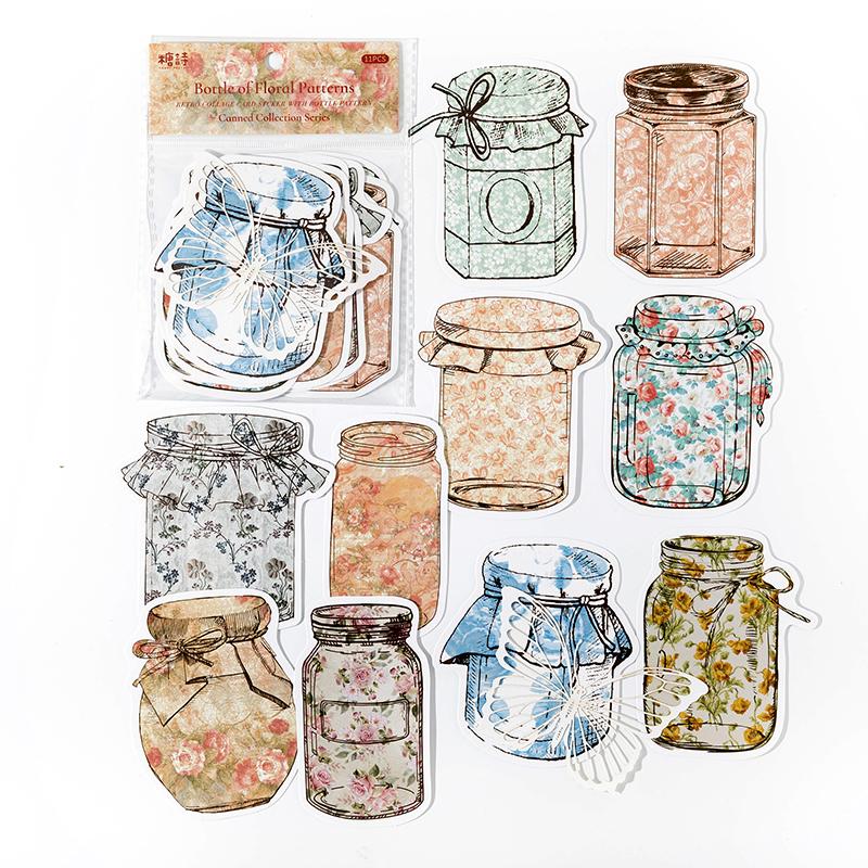 

Mr.Paper 6 Styles 11 Pcs/bag Vintage Stickers Lace Hollow Bottle Plant Handbook DIY Decorative Base Material Korean Stationery