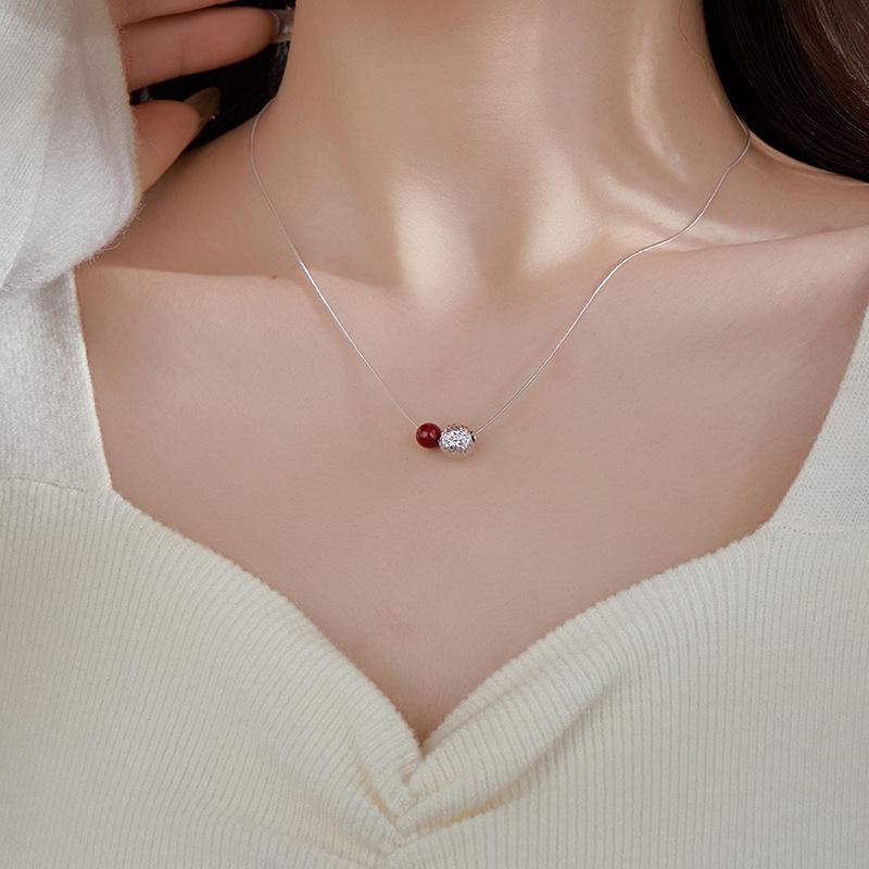 Dropshipping Silver Broken Ice Red Cinnabar Necklace for Women with Light Luxury Simple Sweater Chain