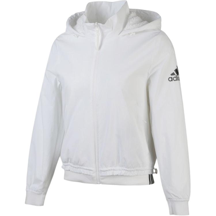 Adidas Comfortable Skin-Friendly Soft Hooded Zip-Up Long Sleeve Jacket Women Jackets White FT1760