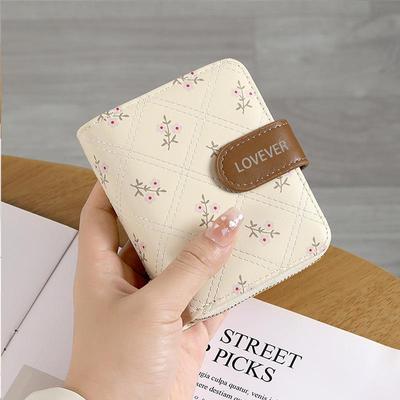 Stylish Ladies' Short Wallet - Printed Card Holder with Button and Zipper Coin Purse for Summer 2024.