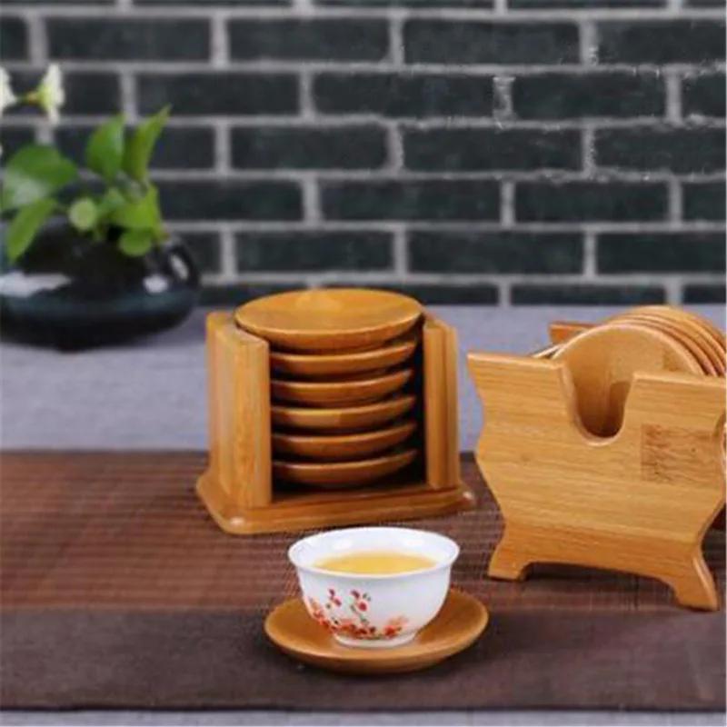 6PCS Round Shape Bamboo Coaster Cup Rest   for Glass Cups Tea Cup Coffe Mug Bottle Water Holder Natural Home Decor