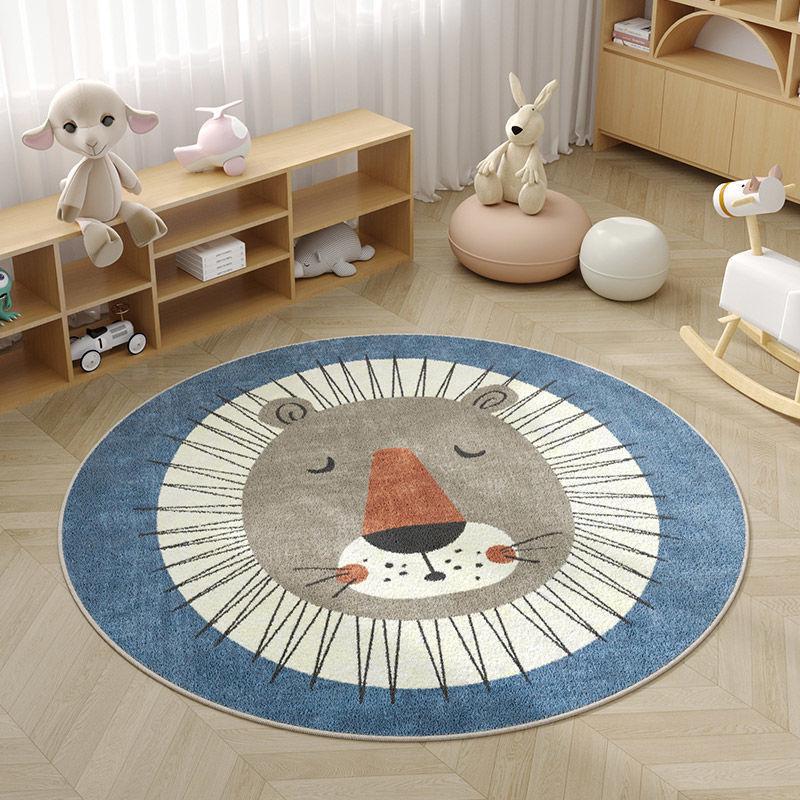 Play Together Dog Round Rug Flannel Printed Carpet Kids Room Decor Soft Cozy Floor Mat Baby Play Area Nursery Home Decoration