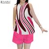 ZANZEA Women Print Tank Tops and Shorts Casual Two Piece Sets