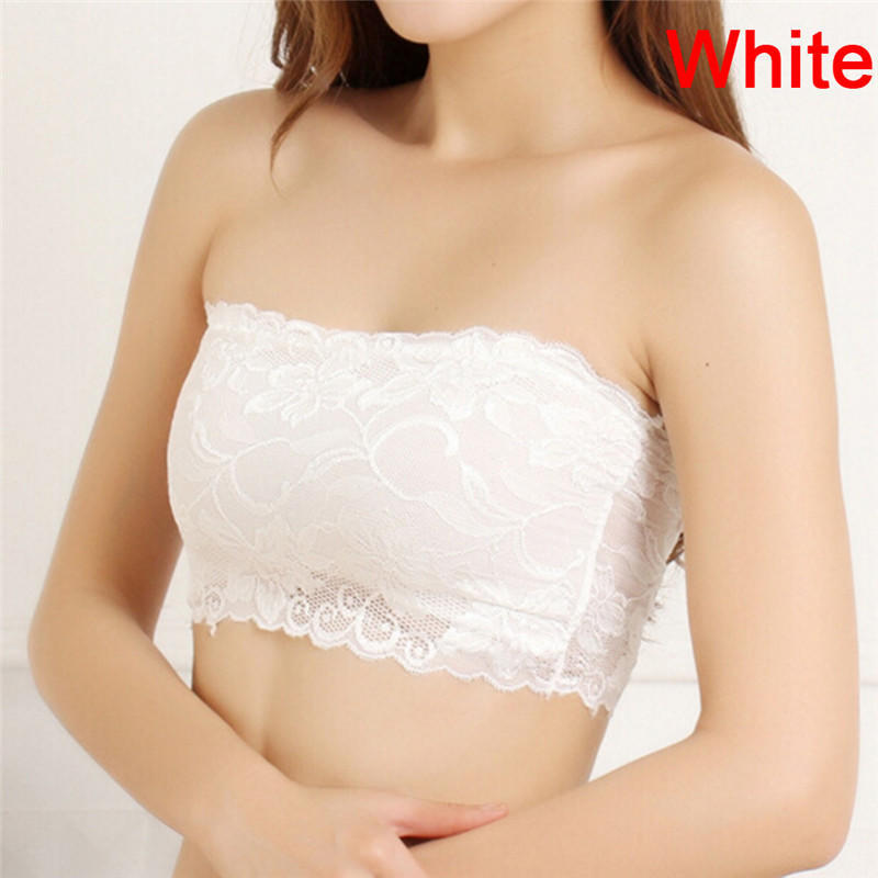 Ladies Sexy Lace Stretch Boob Tube Top Bandeau Strapless Padded Bra Elegant
