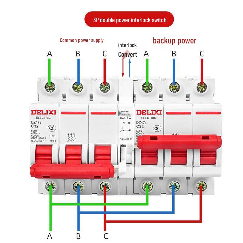 Delixi Manual Dual Power Transfer Switch, 220V Bidirectional Circuit Breaker Controller