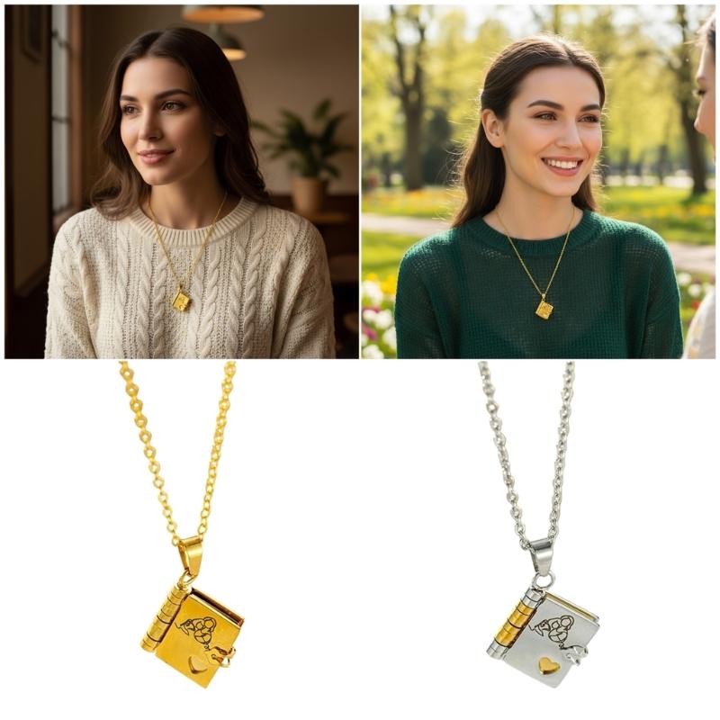 Engraved Chapter Book Pendant Necklace For Granddaughters Thoughtful Gift From Grandma Titanium Steel Jewelry