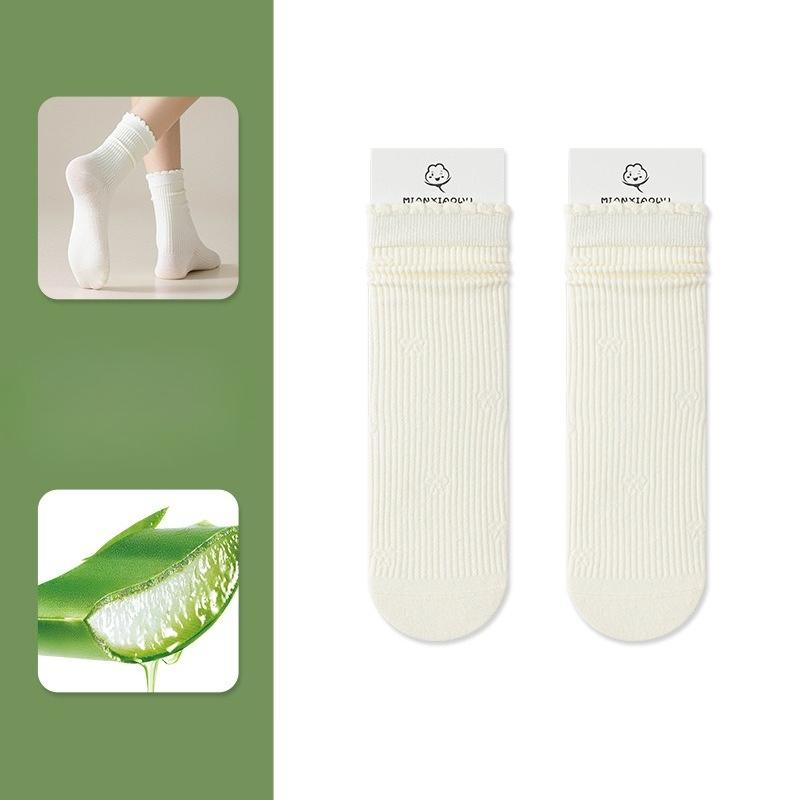 

Носки из чистого хлопка с микродавлением, против пиллинга, антибактериальные и питающие кожу, бесшовные, махровые и с бантом 1 pair молочный белый