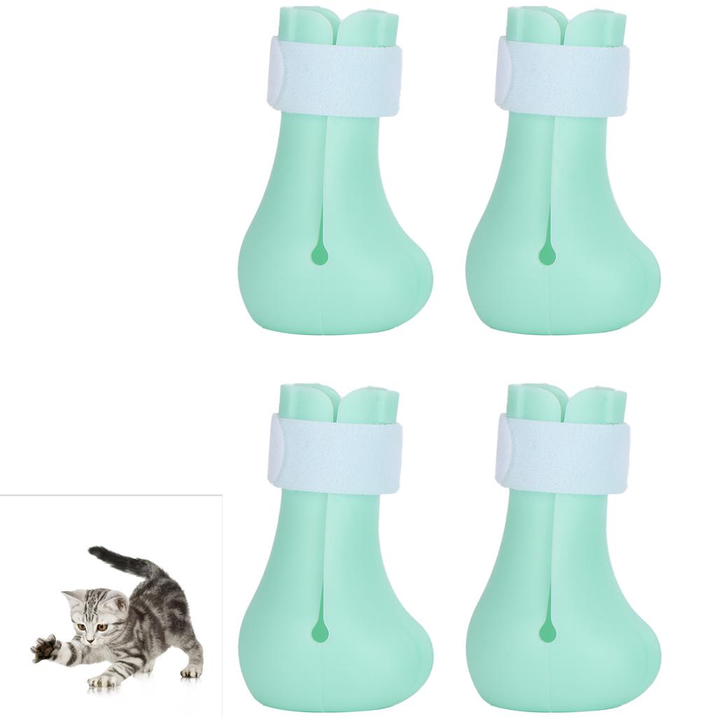 4pcs AntiScratch Cat Foot Covers   Silicone Pet AntiOff Claw Shoes Boots Cover(Mint Green )