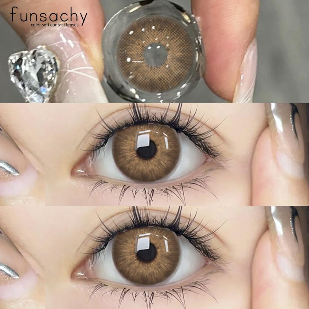 FUNSACHY 1 Paar koreanische farbige Kontaktlinsen für die Augen, modische Schüler, kosmetische natürliche Linsen, graue Linsen, weiche blaue Linsen, jährlich