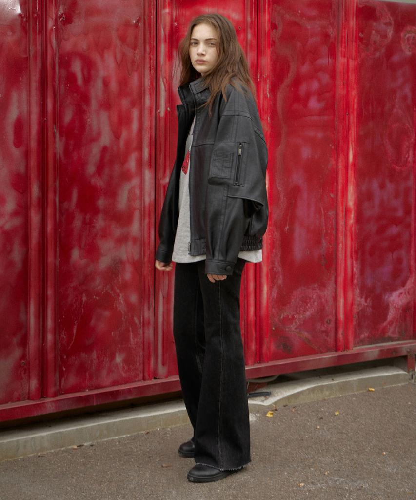 Assenti [Fleece-Lined][Select Length] Denim Slim Bootcut Pants_Black
