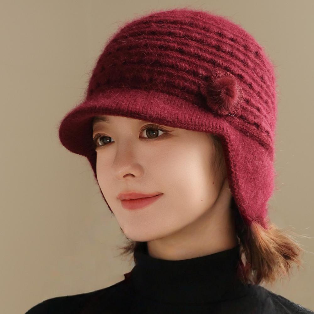 Women Fashion Winter Keep Warm Hat Female Dandy Beanie Hats For Women Casual Rabbit Fur Blend Knit Hat