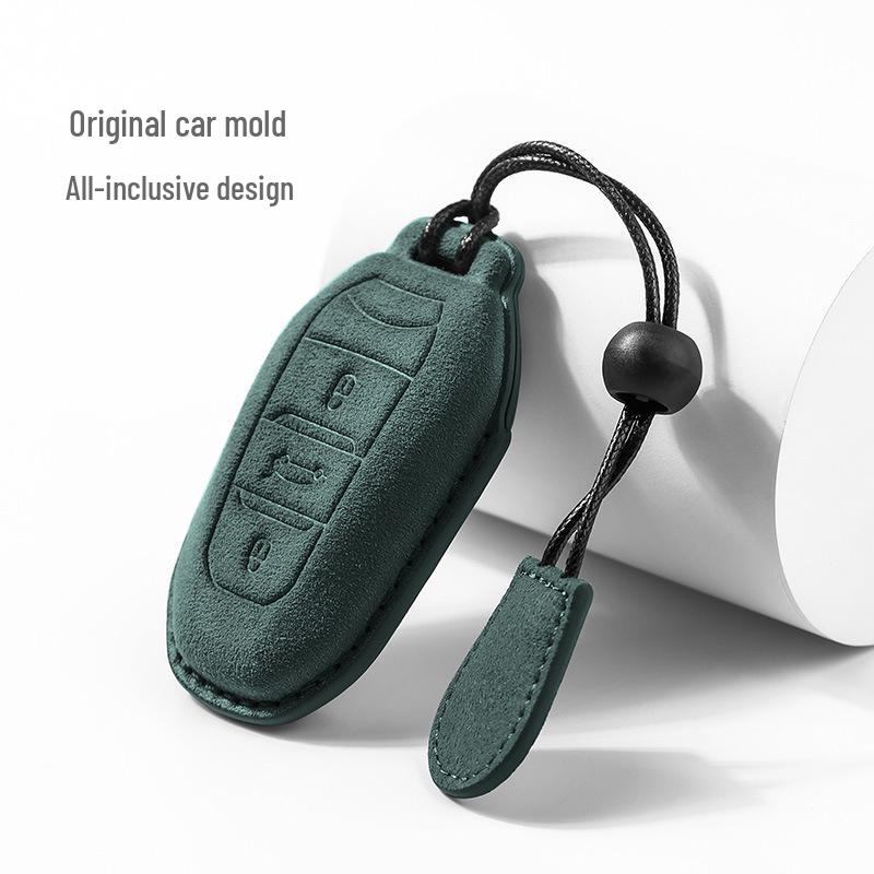 High-End Suede Car Key Case for Peugeot Models 408, 308, 4008, 5008, and 508L with Buckle and Pendant