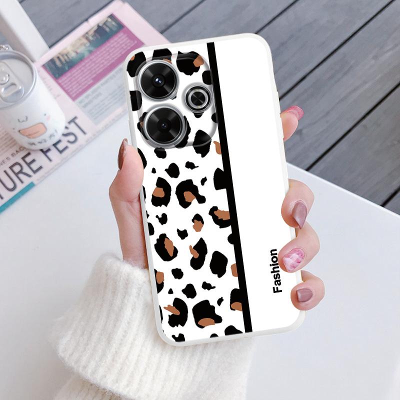 For Redmi 13 4G Phone Case Brown Leopard Print Soft Silicone TPU Cover Colorful Marble Fundas For Xiaomi Redmi 13 Redmi13 Coque