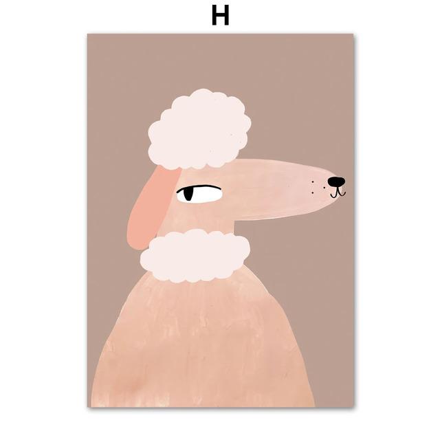 Dog Goose Rabbit Bear Fox Mouse Wildflower Cartoon Poster Wall Art Canvas Painting And Prints Wall Pictures Baby Kids Room Decor (with frame)