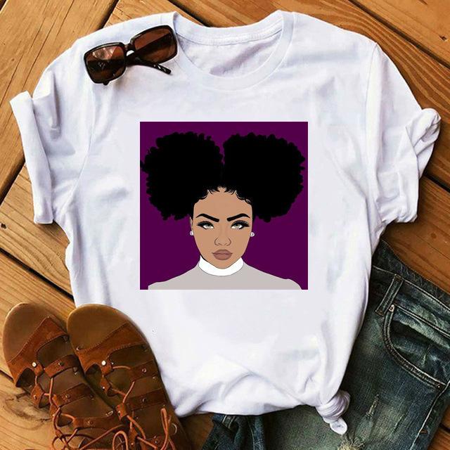 Casual Cute Sexy Curly Hair Girls Graphics Women T-Shirts Summer Tees Loose Short Sleeves Blouse White O-Neck Ladies Top Clothes